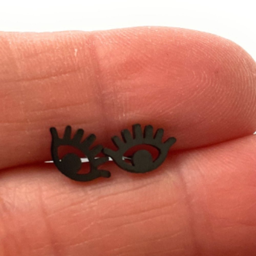 Black Stainless steel minimalist Mini Eye post stud Earrings / PM2